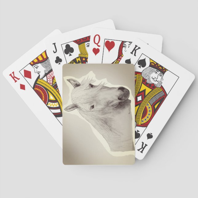 Original Horse Spirit Animal Black White Drawing Playing Cards (Back)