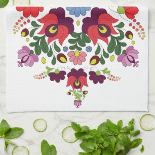Original Hungarian Matyo Kitchen Blessing Quote Tea Towel