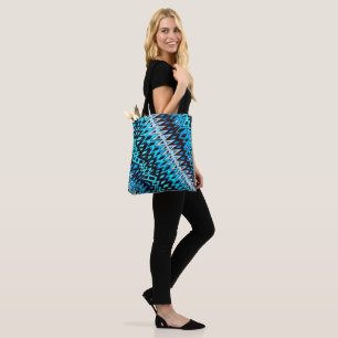 Original illustration electric blue zig zag tote bag