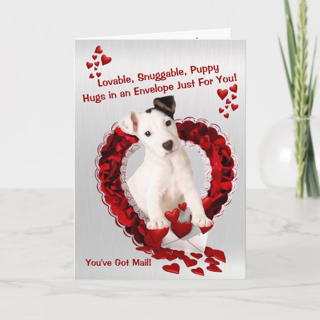 Original Jack Russell Puppy - Snuggable Puppy Hugs Holiday Card (Front)