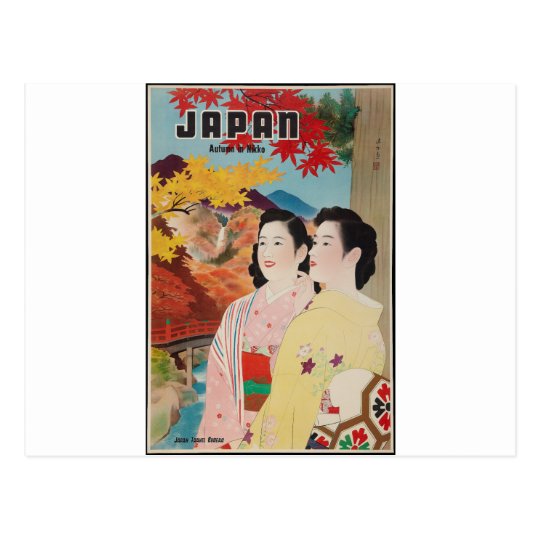 Original Japan in autumn Nikko vintage poster 50s Postcard