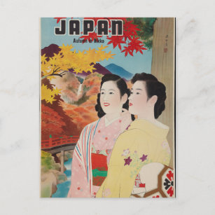 Original Japan in autumn Nikko vintage poster 50s Postcard