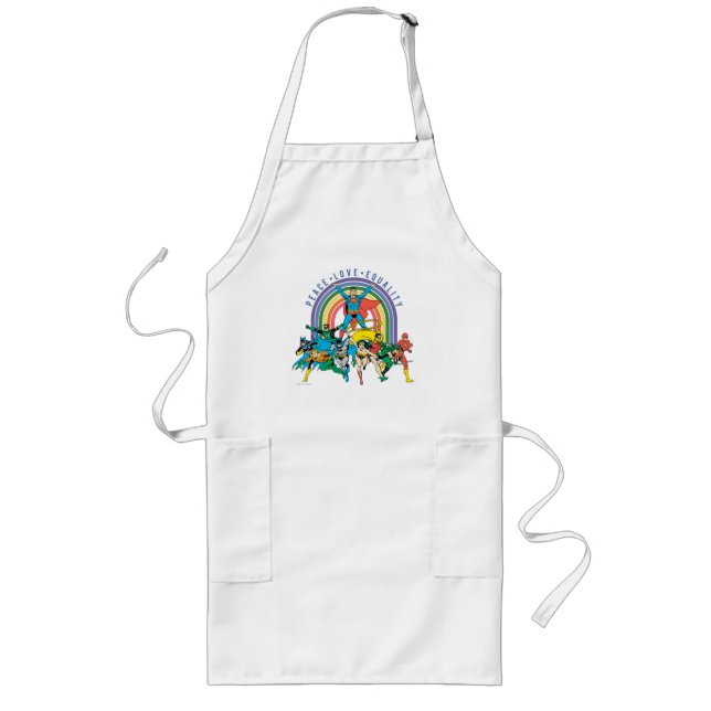 Original Justice League - Peace, Love, Equality Long Apron (Front)