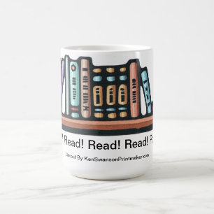 Original Linocut of Shelf of Books By Ken Swanson Coffee Mug