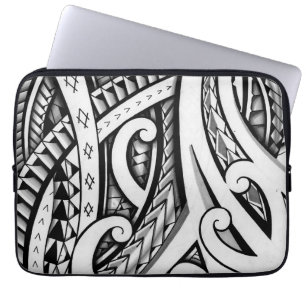 Original Maori tribal tattoo design with shading Laptop Sleeve