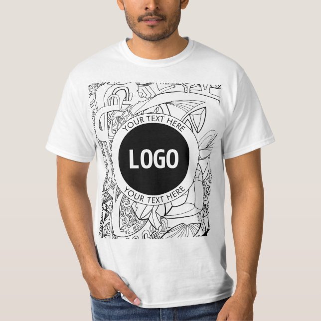 Original Modern Line Artwork & Your Logo T-Shirt (Front)