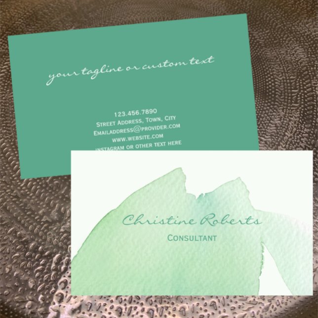 Original Modern Turquoise Aqua Watercolor Calling Business Card (Light fresh green aqua watercolor original painted business card template, beautician, consultant.)