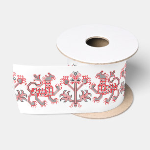Original National Red cross-stitch lion ornament Satin Ribbon