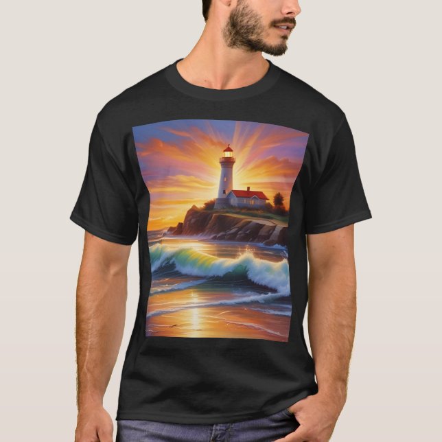 Original oil painting of lighthouse on the seacoas T-Shirt (Front)