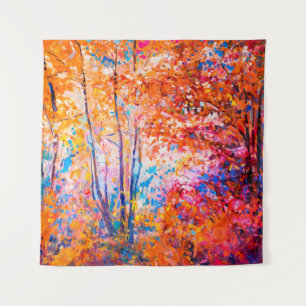 Original oil painting showing beautiful autumn lan tapestry
