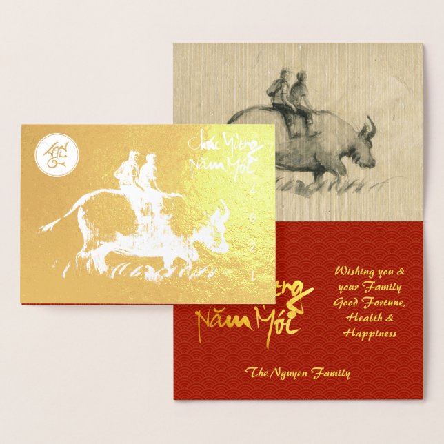 Original Ox Children painting Lunar 2021 Luxury GC Foil Card (Display)