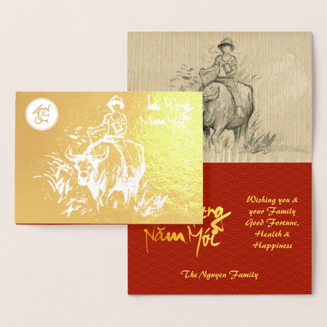 Original Ox Kid painting Lunar 2021 Luxury GC3 Foil Card (Display)