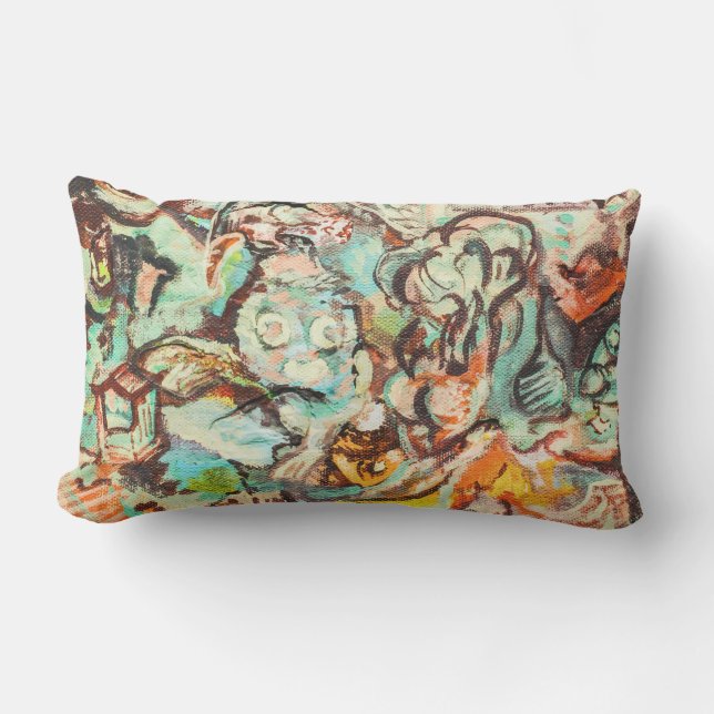Original Painting Abstract Outdoor Lumbar Pillow (Front)