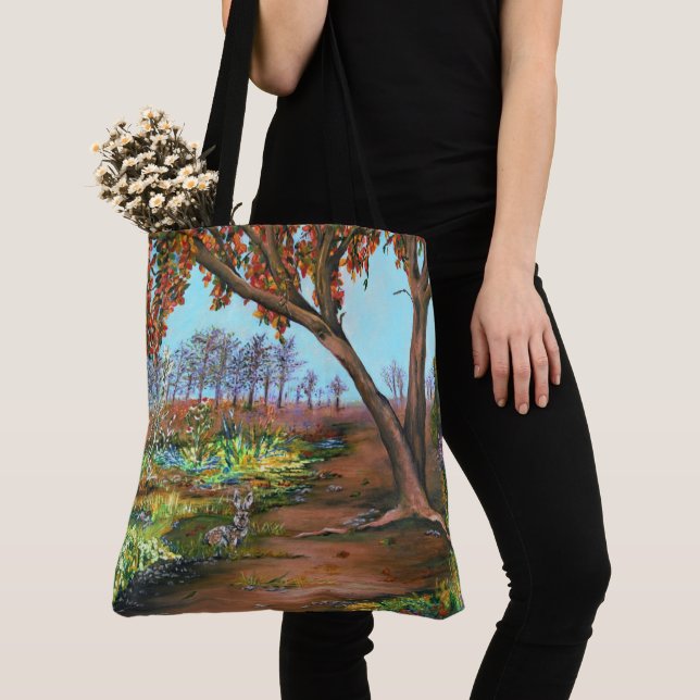 Original Painting Autumn Tree and Bunny Tote Bag (Close Up)