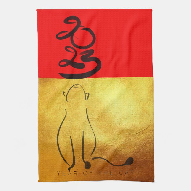 Original painting Cat Vietnamese New Year 2023 KT1 Tea Towel (Vertical)
