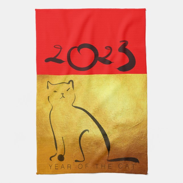 Original painting Cat Vietnamese New Year 2023 KT2 Tea Towel (Vertical)