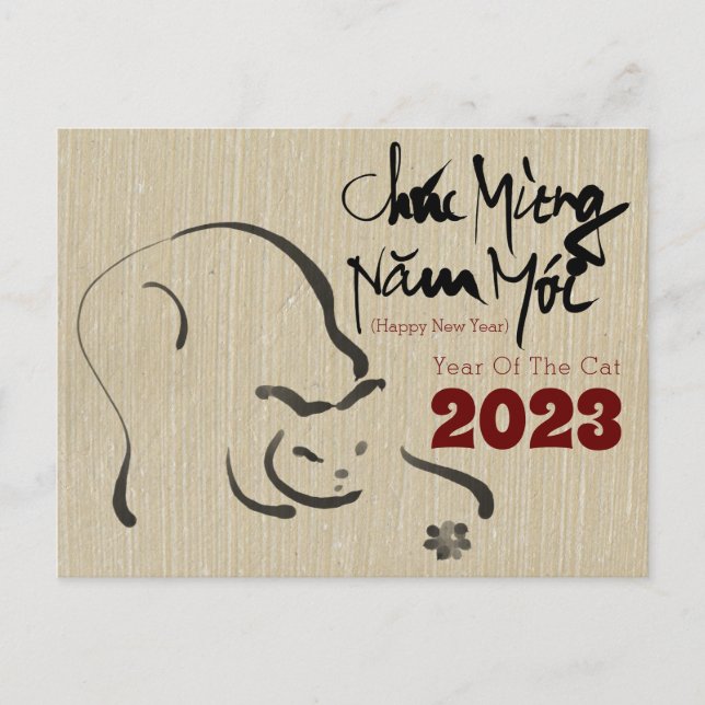 Original Painting Cat Vietnamese New Year 2023 P Holiday Postcard (Front)