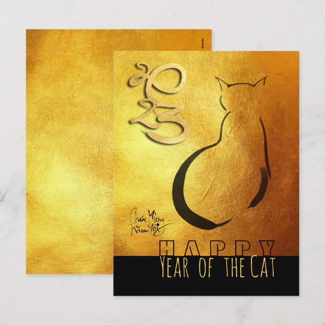 Original painting Cat Vietnamese New Year 2023 VHp Holiday Postcard (Front/Back)