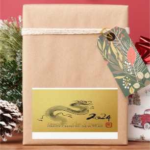 Original Painting Chinese Dragon Year Gold SqS Rectangular Sticker
