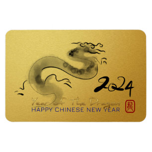 Original Painting Chinese Dragon Year Gold VFlexM Magnet