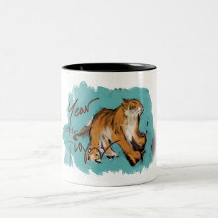 Original painting Chinese Tiger Year Birthday Two-Tone Coffee Mug