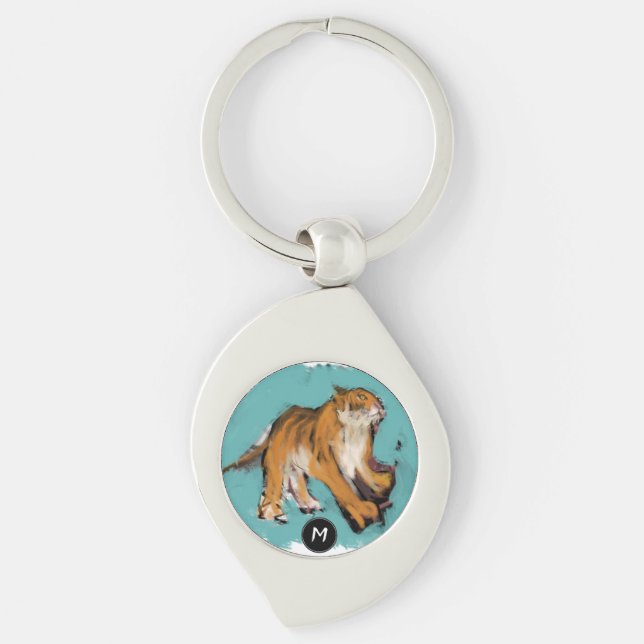 Original Painting Chinese Tiger Year Name Birthday Key Ring (Front)