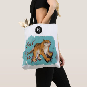 Original Painting Chinese Tiger Year Name Birthday Tote Bag