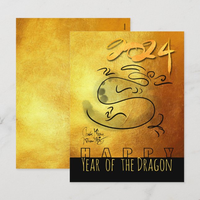 Original painting Dragon Vietnamese New Year 2024 Holiday Postcard (Front/Back)
