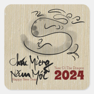 Original Painting Dragon Vietnamese New Year 2024 Square Sticker