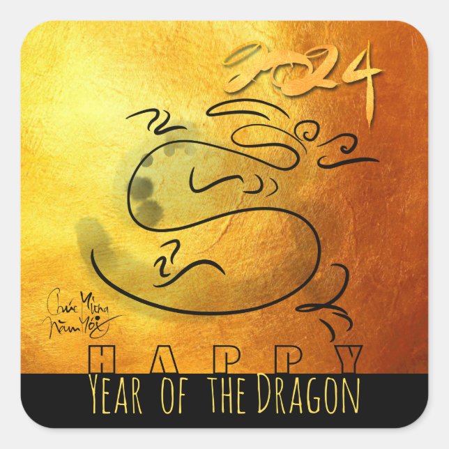 Original painting Dragon Vietnamese New Year 2024 Square Sticker (Front)
