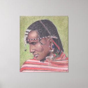 Original Painting on Canvas African Maasai Warrior Print