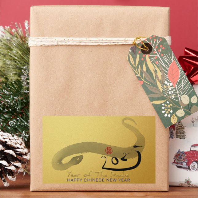 Original Painting Snake Chinese Lunar New Year HRS Rectangular Sticker (Holiday)