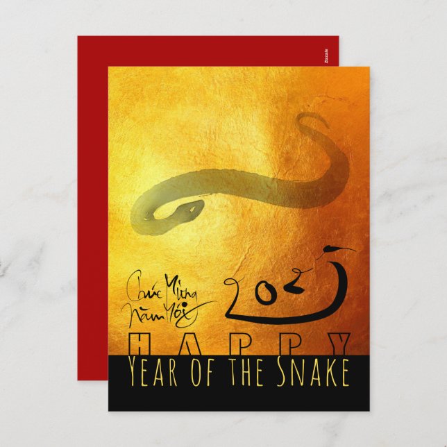 Original painting Snake Vietnamese New Year 2025 Holiday Postcard (Front/Back)