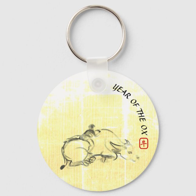Original painting Water Buffalo Child Ox Year RK Key Ring (Front)