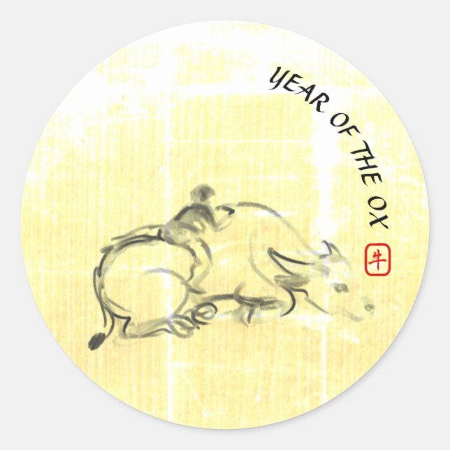 Original painting Water Buffalo Child Ox Year RS Classic Round Sticker (Front)