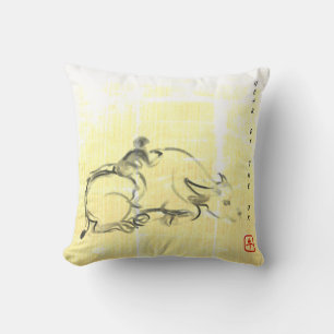 Original painting Water Buffalo Child Ox Year SqP Cushion