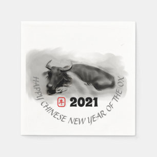 Original Painting Water Buffalo Ox New Year PN Napkin