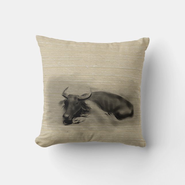 Original Painting Water Buffalo Ox New Year SqP Cushion (Front)