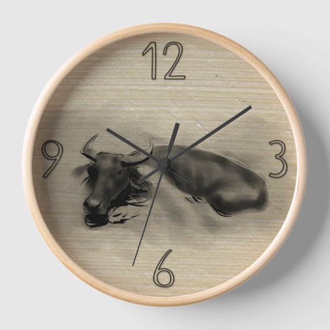 Original Painting Water Buffalo Ox Year Zodiac WC2 Clock (Front)