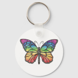 Original pen & ink drawing of a Rainbow butterfly. Key Ring