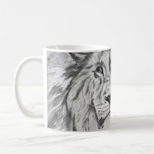 Original Pencil sketch Drawing of a Lion    Coffee Mug