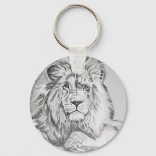 Original Pencil sketch Drawing of a Lion Key Ring