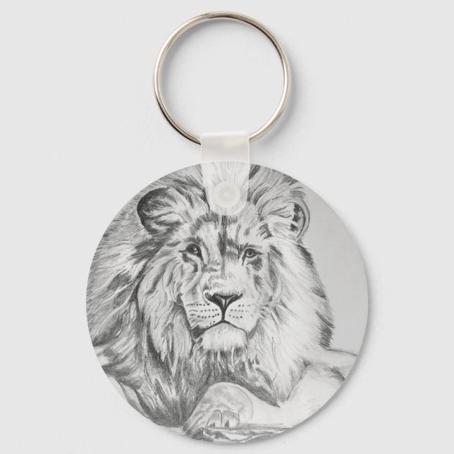 Original Pencil sketch Drawing of a Lion  Key Ring (Front)