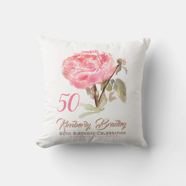 Original Peony 1 watercolors 50th Birthday SqP Cushion (Front)