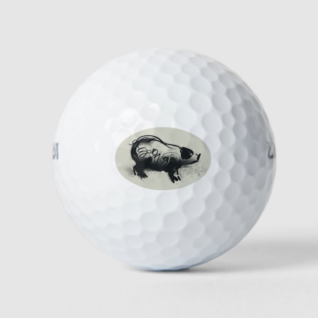 Original Pig Drawing with 2019 Golf Balls (Front)