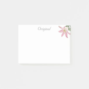 Original Pink Amaryllis Flower on White Post-it Notes