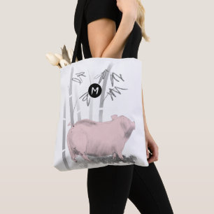 Original Pink Pig Bamboo Monogram Choose colour B Tote Bag