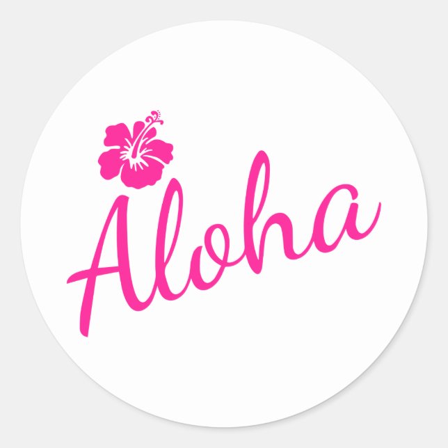 Original pink text design ALOHA and flower Classic Round Sticker (Front)