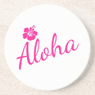 Original pink text design ALOHA and flower Coaster