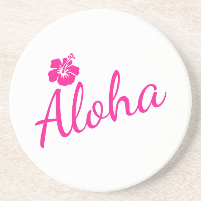 Original pink text design ALOHA and flower Coaster (Front)